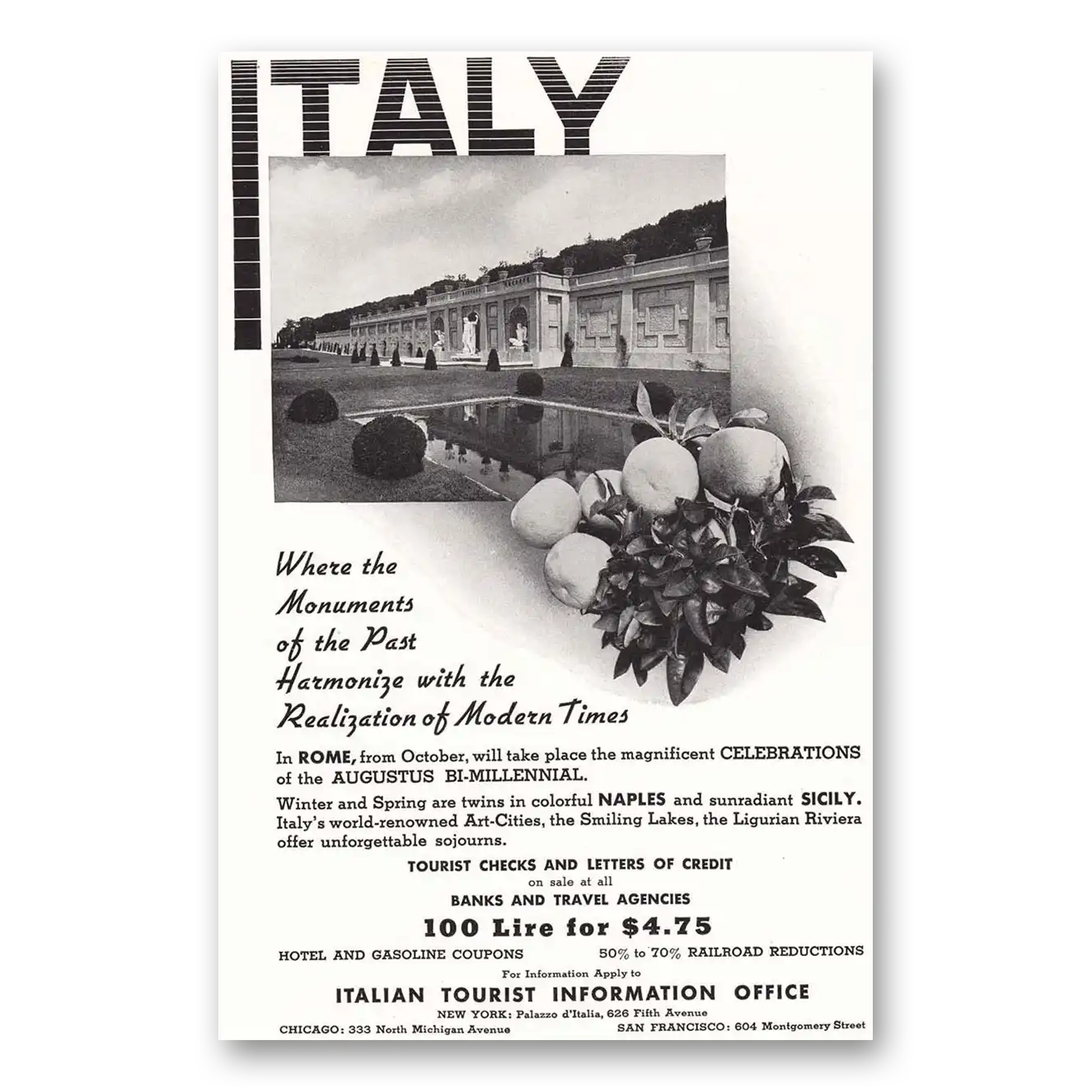 1937 Italy Monuments of the Past Vintage Magazine Print Ad