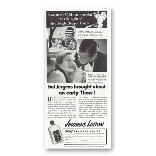 1937 Jergens Lotion Brought About an Early Thaw Vintage Magazine Print Ad