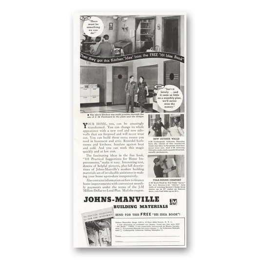 1937 Johns Manville Then They Got This Kitchen Table Vintage Magazine Print Ad