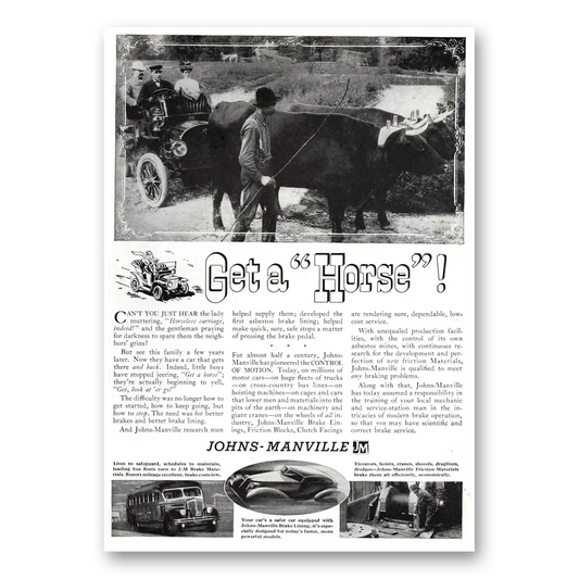 1937 Johns Manville Get a Horse Vintage Magazine Print Ad