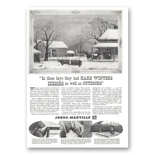 1937 Johns Manville Those Days They Had Hard Winters Indoors Vintage Magazine Print Ad