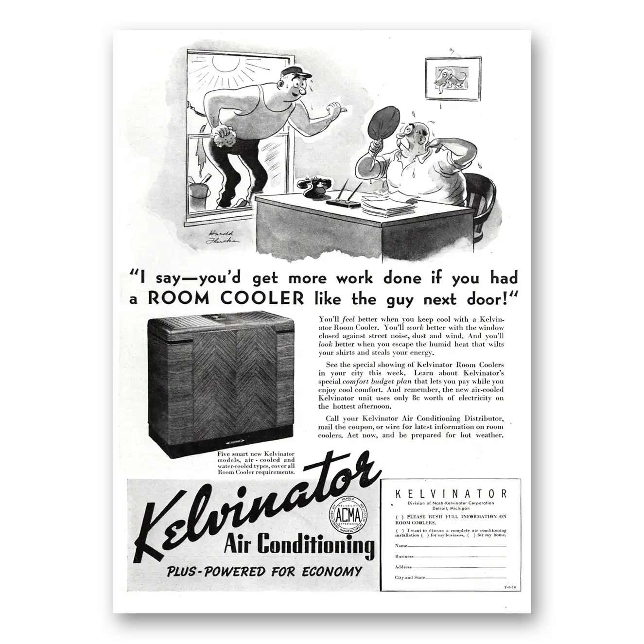 1937 Kelvinator Air Conditioning Room Cooler Like the Guy Next Door Vintage Magazine Print Ad