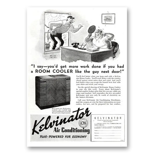 1937 Kelvinator Air Conditioning Room Cooler Like the Guy Next Door Vintage Magazine Print Ad