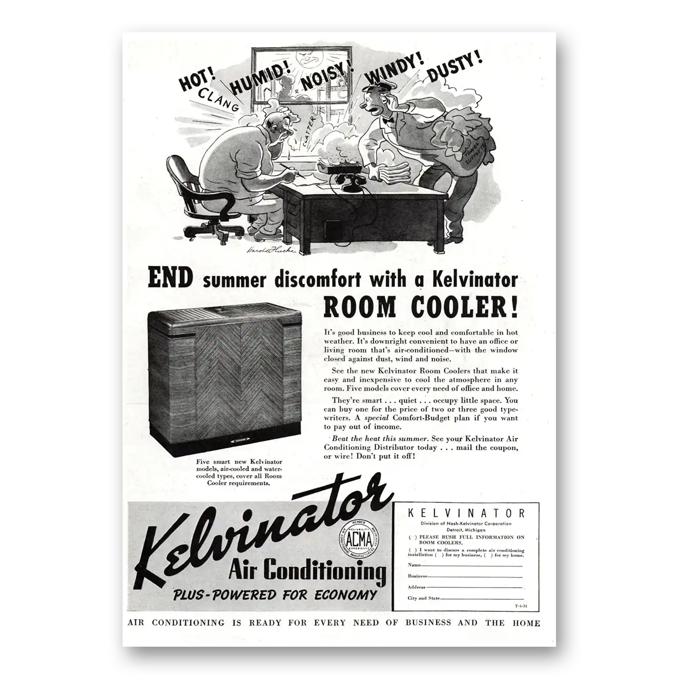 1937 Kelvinator Air Conditioning End Summer Discomfort Vintage Magazine Print Ad