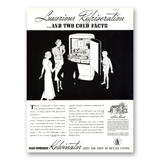 1937 Kelvinator Refrigerator Luxury Refrigeration and Two Cold Facts Vintage Magazine Print Ad