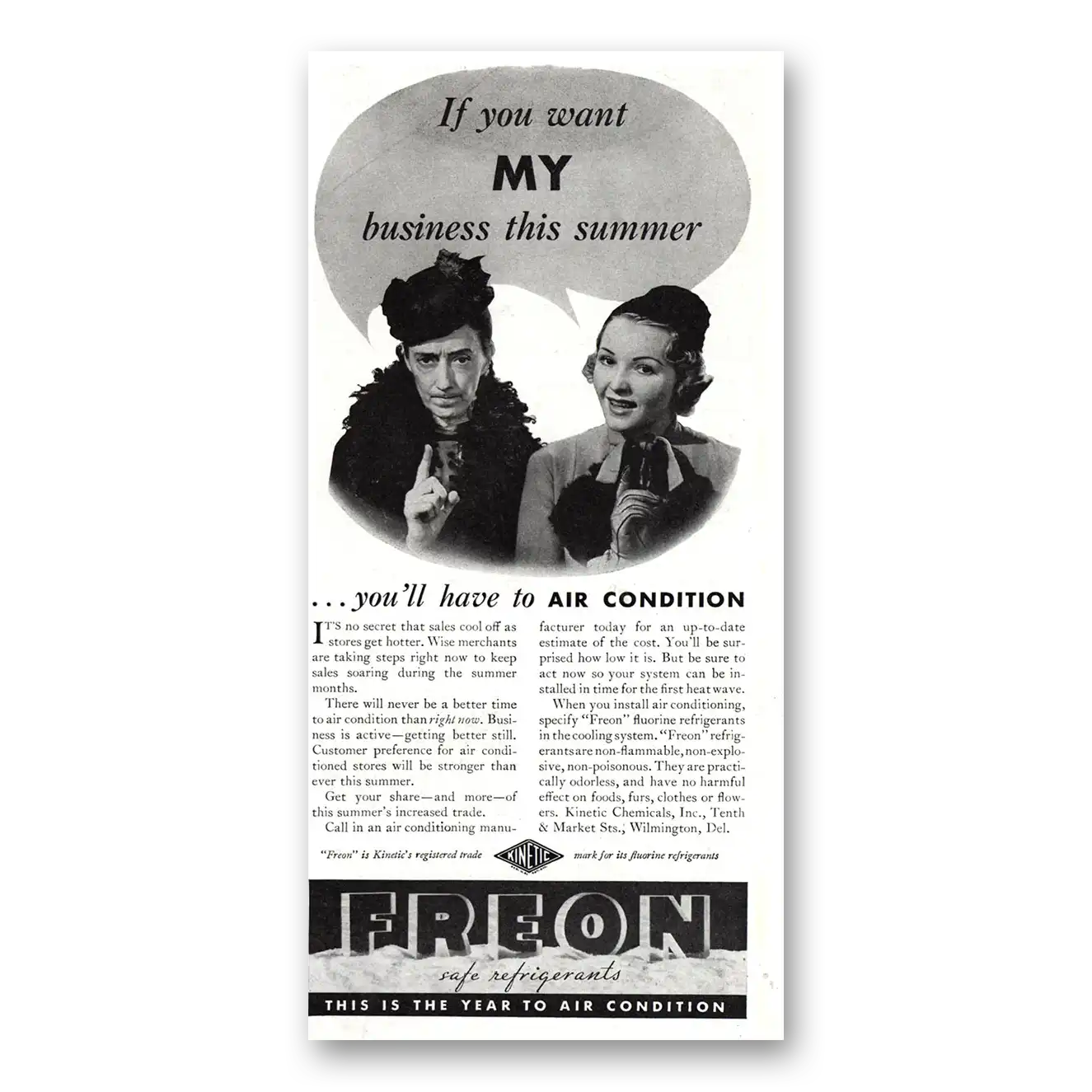 1937 Freon Safe Refrigerants You Want My Business This Summer Vintage Magazine Print Ad