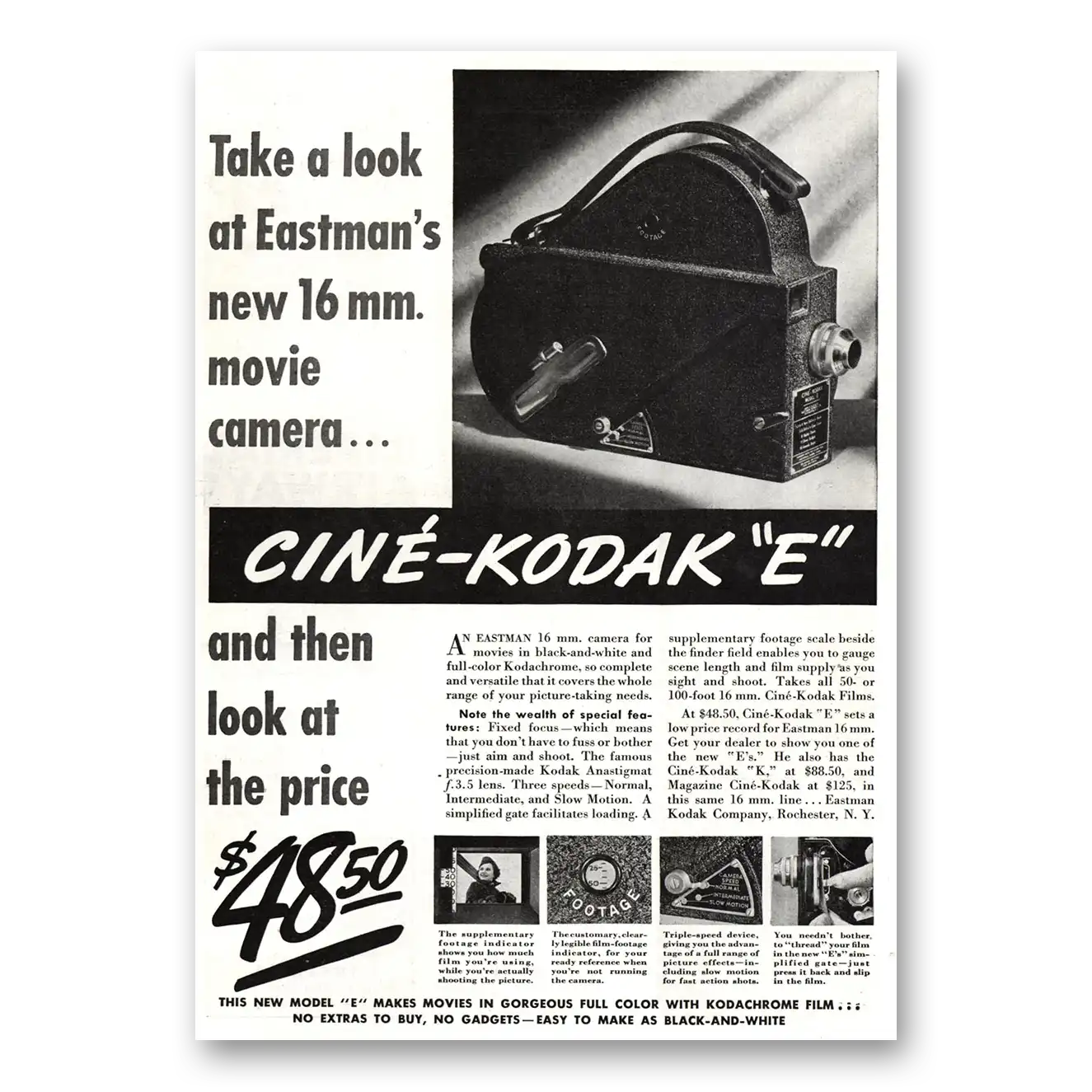 1937 Cine Kodak E Camera New 16mm Movie Camera Vintage Magazine Print Ad