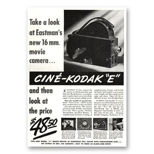 1937 Cine Kodak E Camera New 16mm Movie Camera Vintage Magazine Print Ad