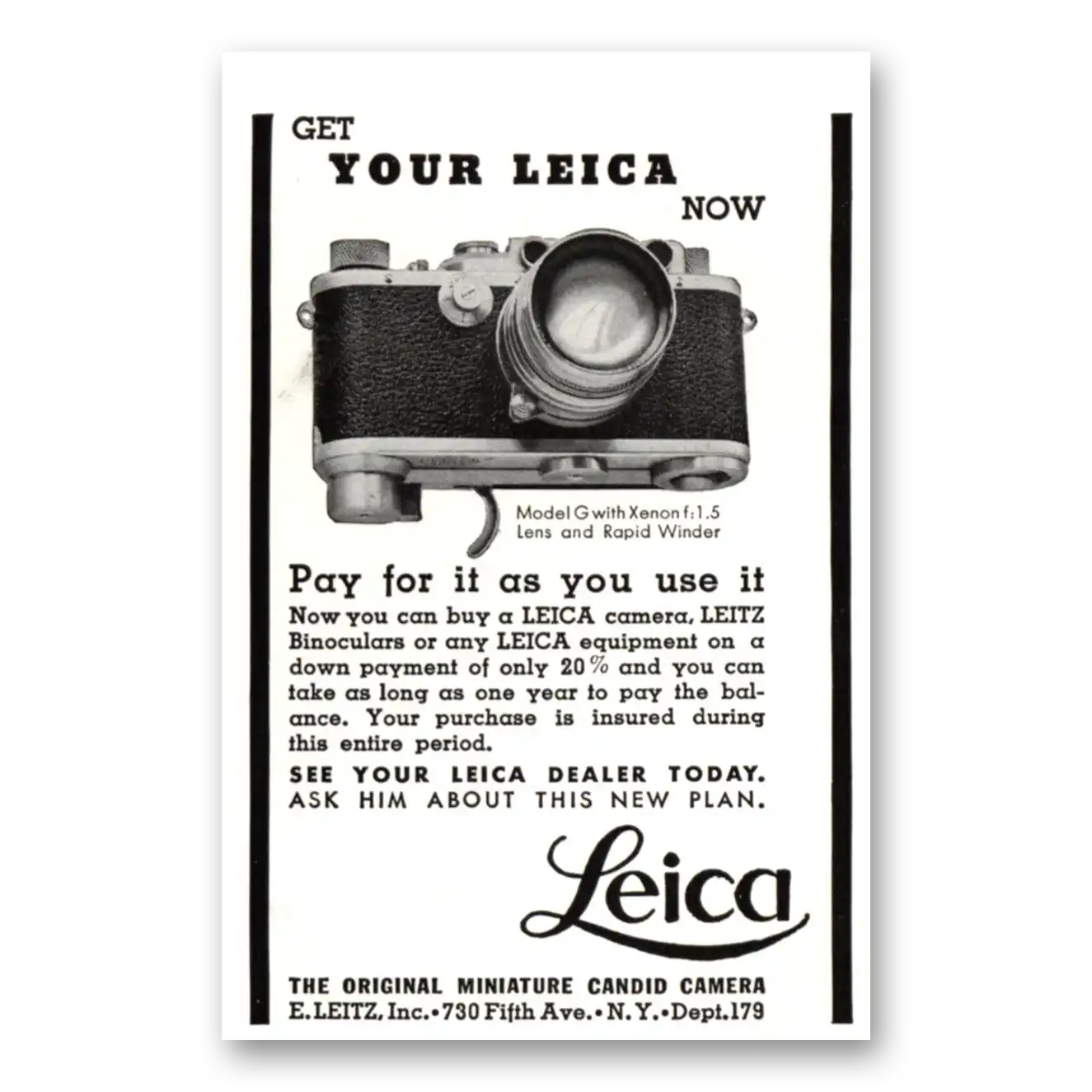 1937 Leica Cameras Get Your Leica Now Vintage Magazine Print Ad