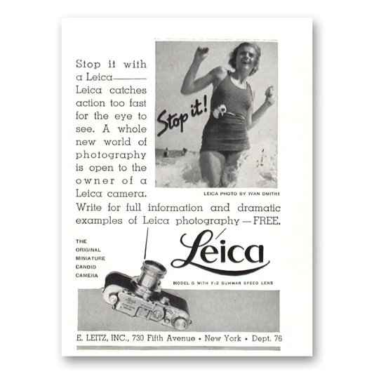 1937 Leica Cameras Stop It With a Leica Vintage Magazine Print Ad