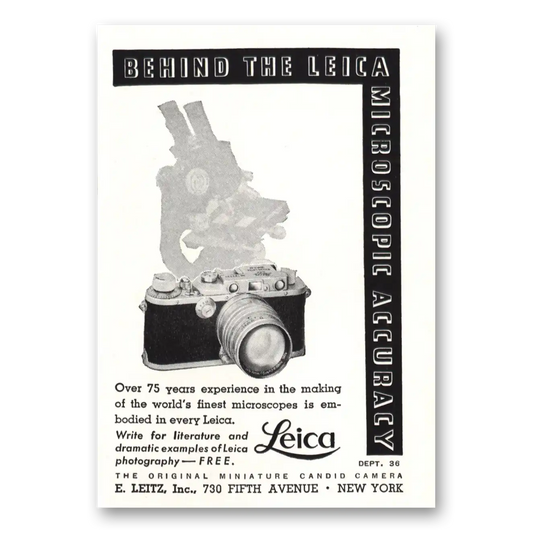 1937 Leica Cameras Microscopic Accuracy Vintage Magazine Print Ad