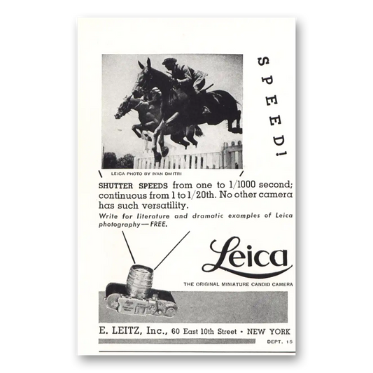 1937 Leica Cameras Shutter Speeds Horse Vintage Magazine Print Ad