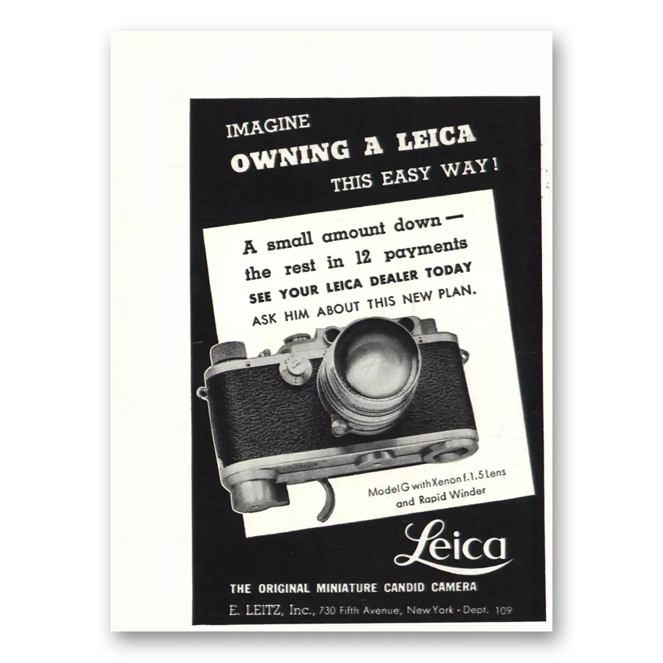 1937 Leica Cameras Camera Imagine Owning a Leica the Easy Way Vintage Magazine Print Ad