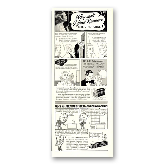 1937 Lifebuoy Shaving Cream Why Cant I Find Romance Vintage Magazine Print Ad