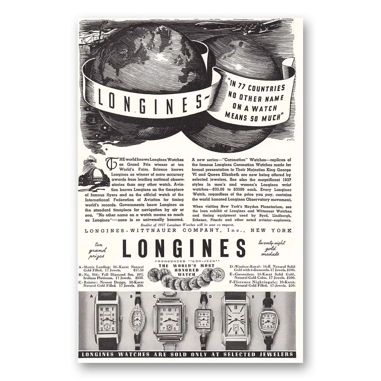 1937 Longines Wittnauer No Other Name On Watch Means So Much Vintage Magazine Print Ad