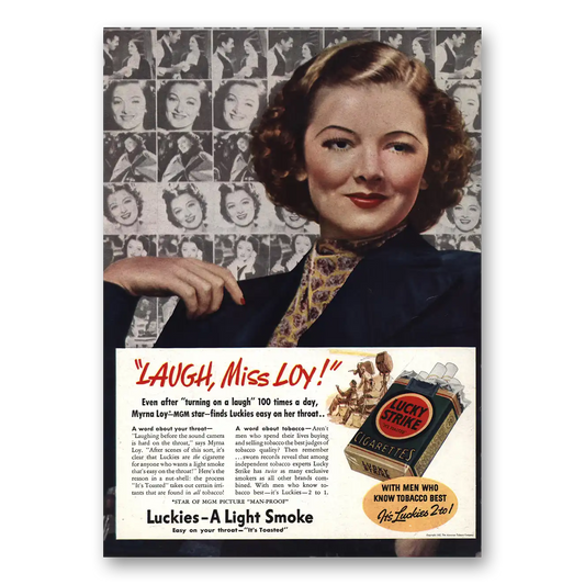 1937 Lucky Strike Cigarettes Myrna Loy Vintage Magazine Print Ad