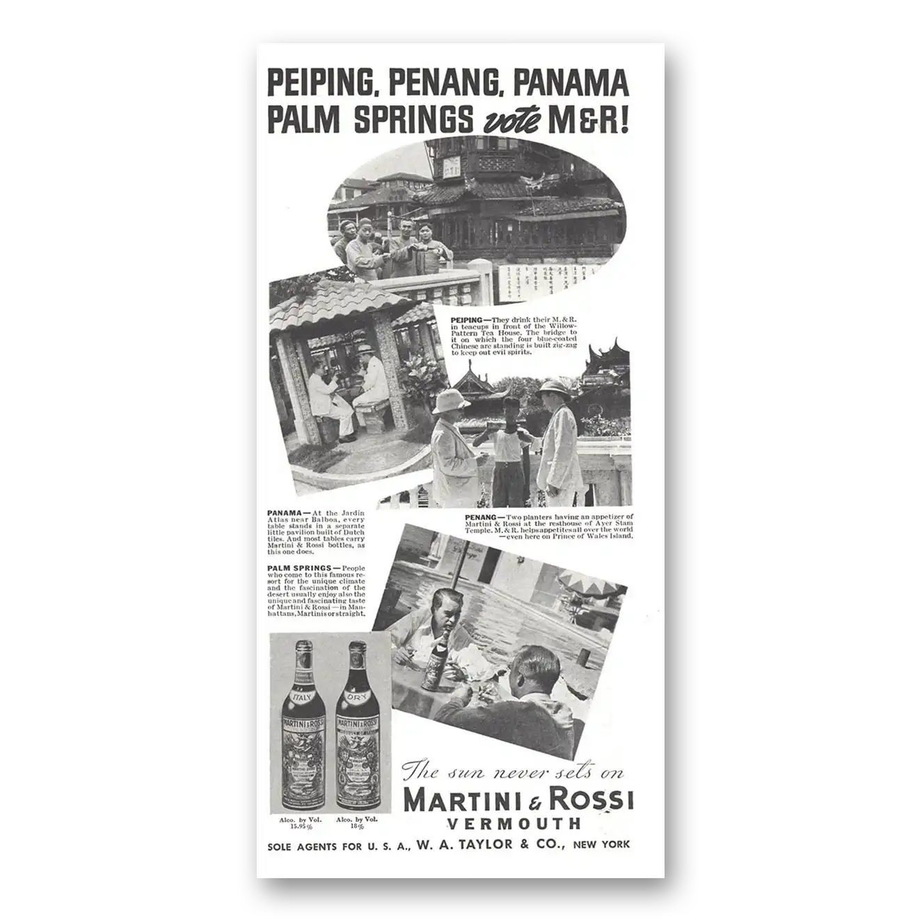 1937 Martini & Rossi Peiping Penang Panama Vintage Magazine Print Ad