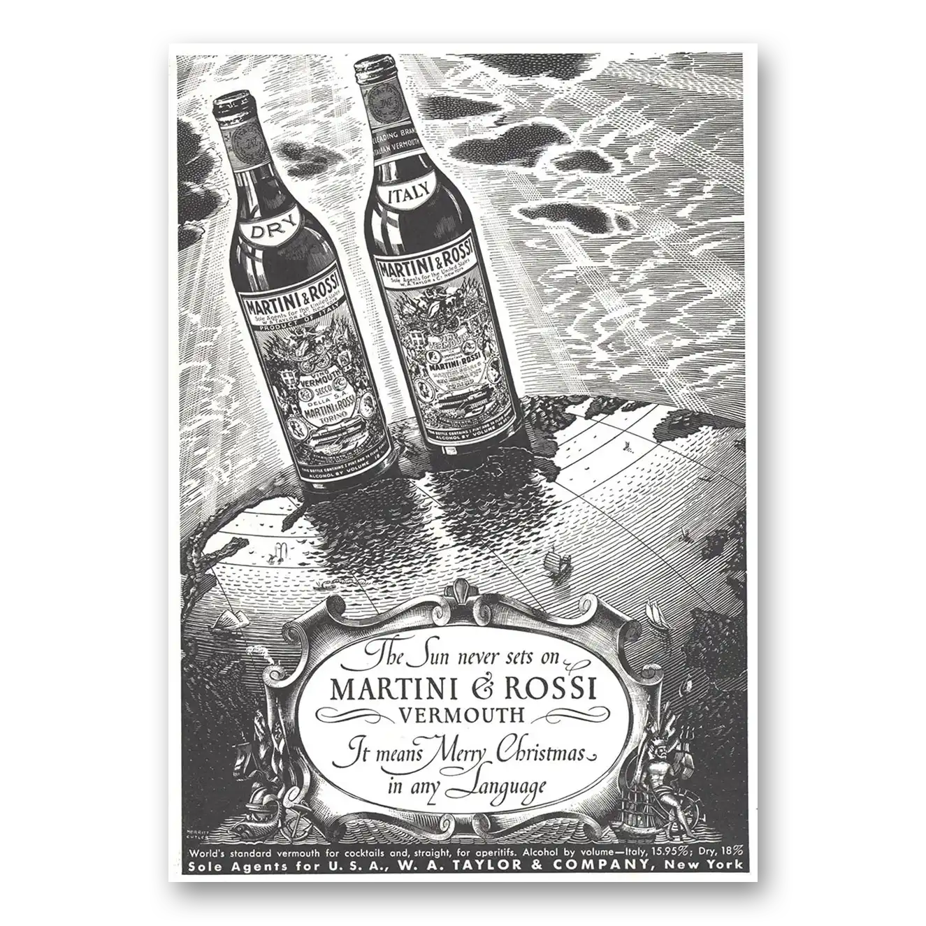 1937 Martini & Rossi Vermouth Merry Christmas In Any Language Vintage Magazine Print Ad