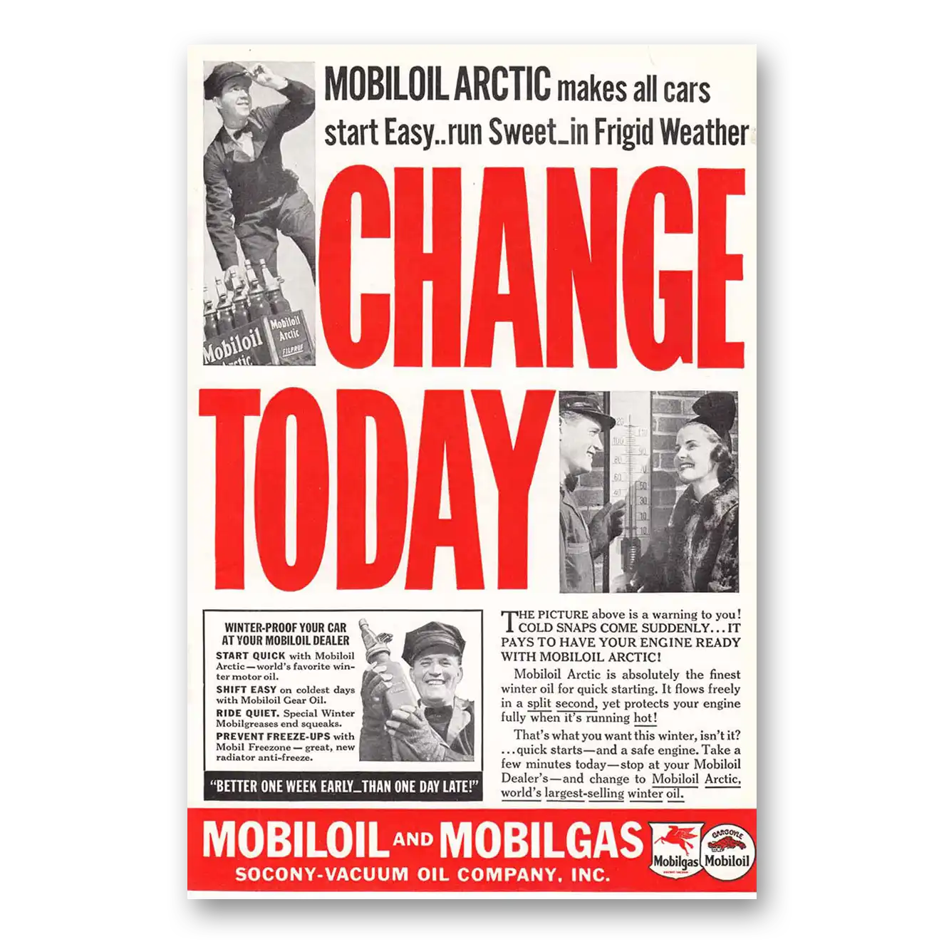 1937 Mobiloil Oil Change Today Vintage Magazine Print Ad