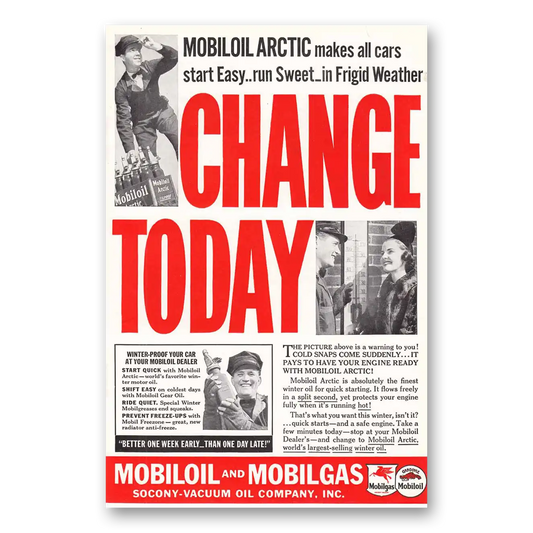 1937 Mobiloil Oil Change Today Vintage Magazine Print Ad