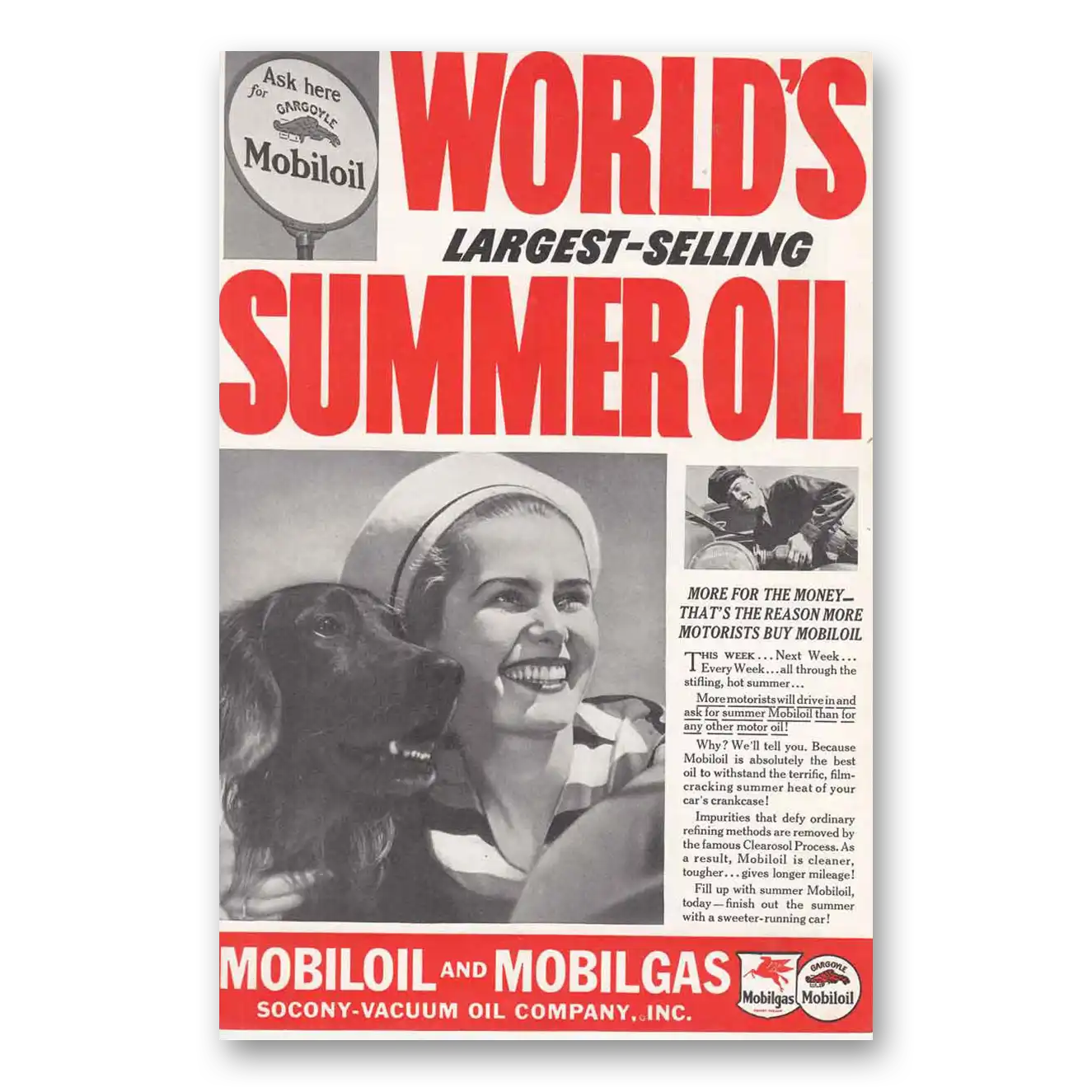 1937 Mobiloil Largest Selling Summer Oil Vintage Magazine Print Ad