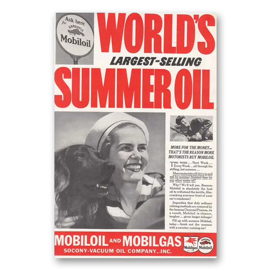 1937 Mobiloil Largest Selling Summer Oil Vintage Magazine Print Ad