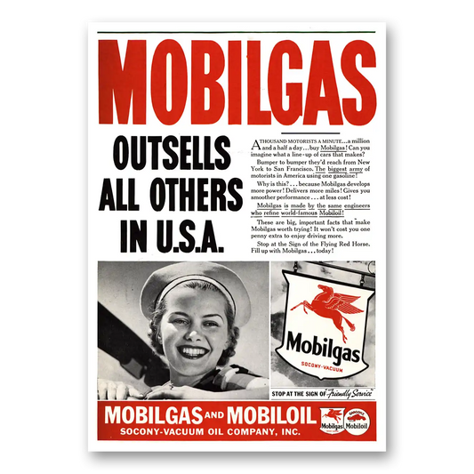 1937 Mobiloil Outsells All Others In USA Vintage Magazine Print Ad