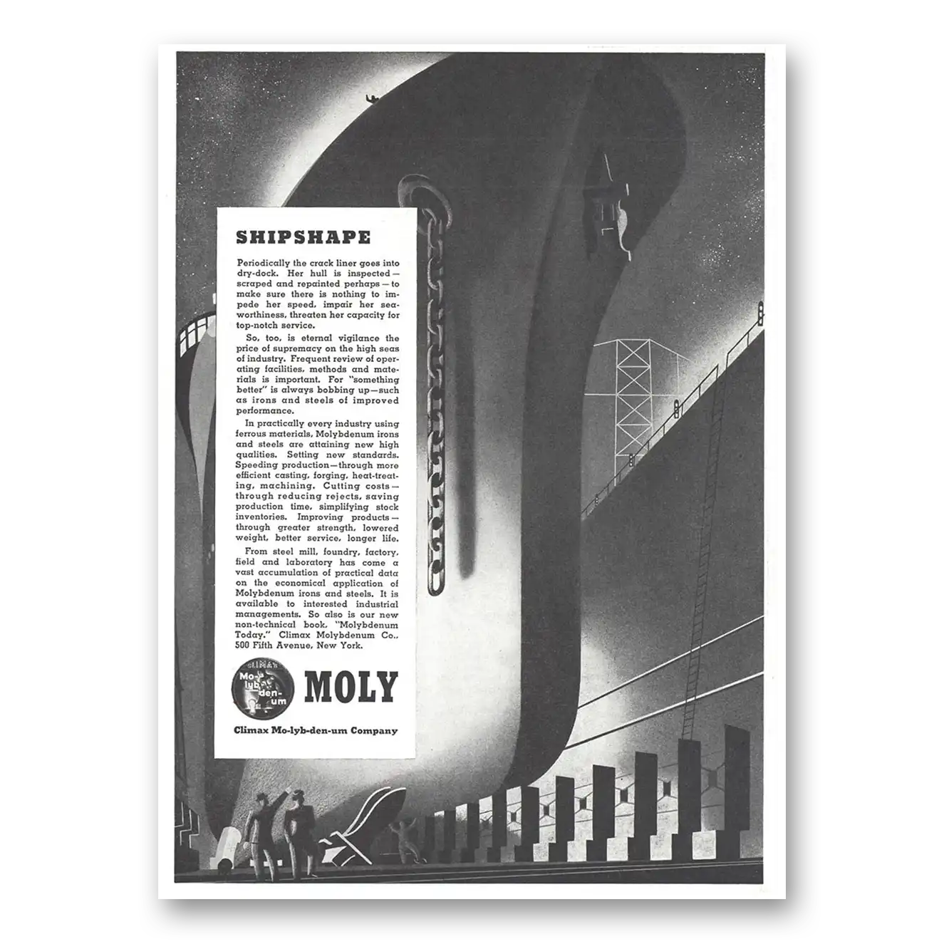 1937 Climax Molybdenum Shipshape Vintage Magazine Print Ad