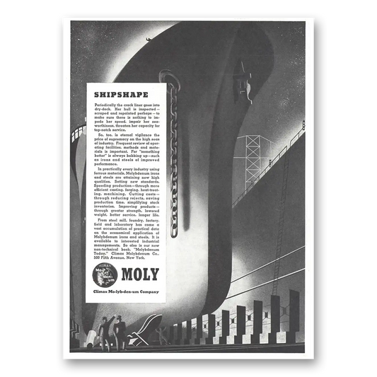 1937 Climax Molybdenum Shipshape Vintage Magazine Print Ad