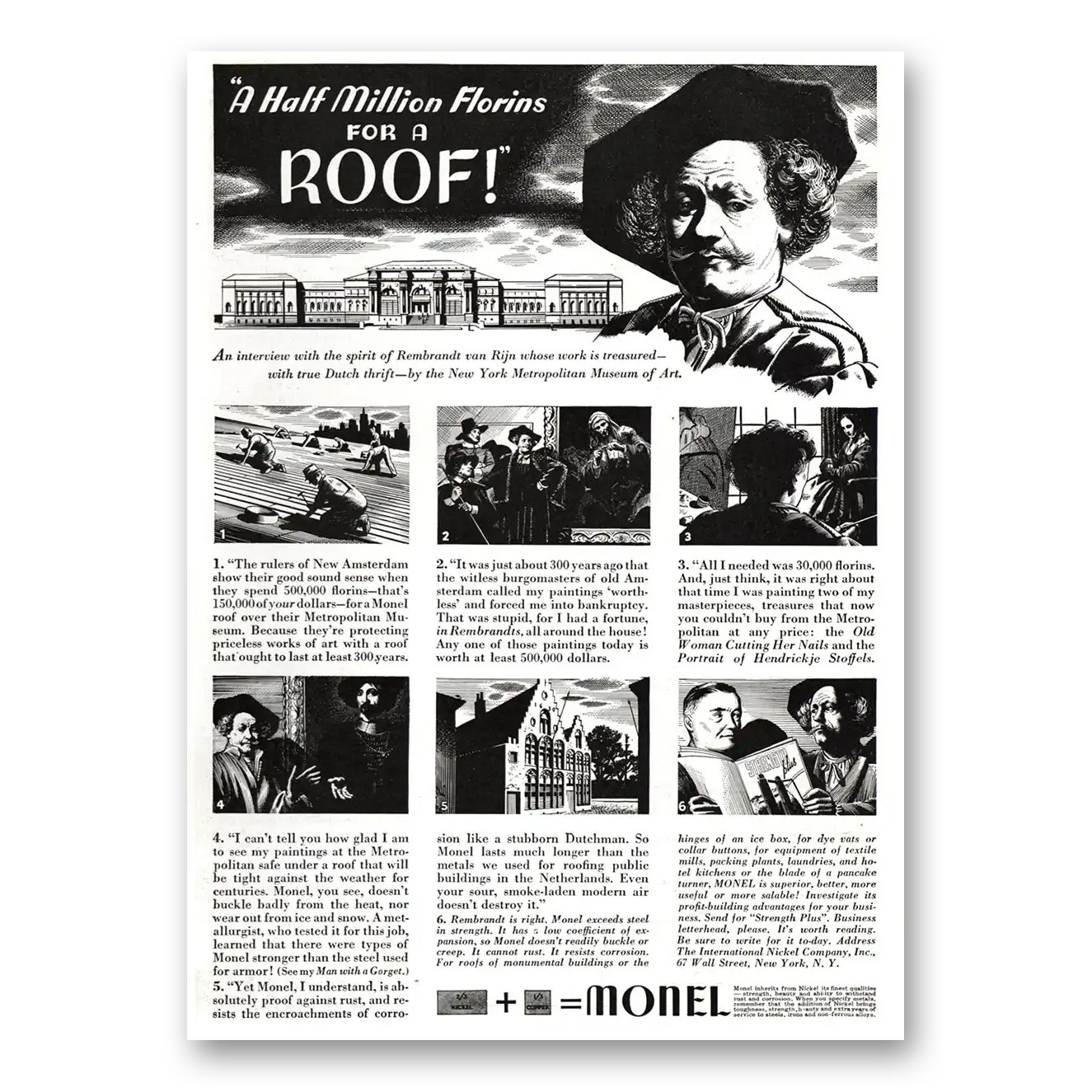 1937 International Nickel INCO Monel Half Million Florins For a Roof Vintage Magazine Print Ad