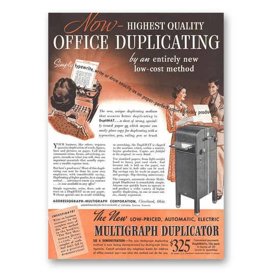 1937 Multigraph Duplicator Office Duplicating Vintage Magazine Print Ad