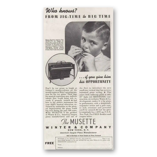 1937 Musette Piano Jig Time to Big Time Vintage Magazine Print Ad