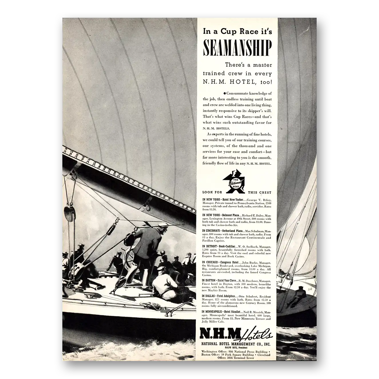 1937 NHM Hotels Cup Race Its Seamanship Vintage Magazine Print Ad