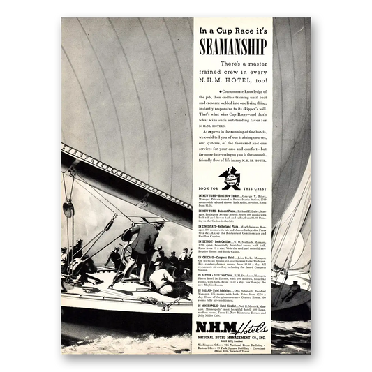 1937 NHM Hotels Cup Race Its Seamanship Vintage Magazine Print Ad