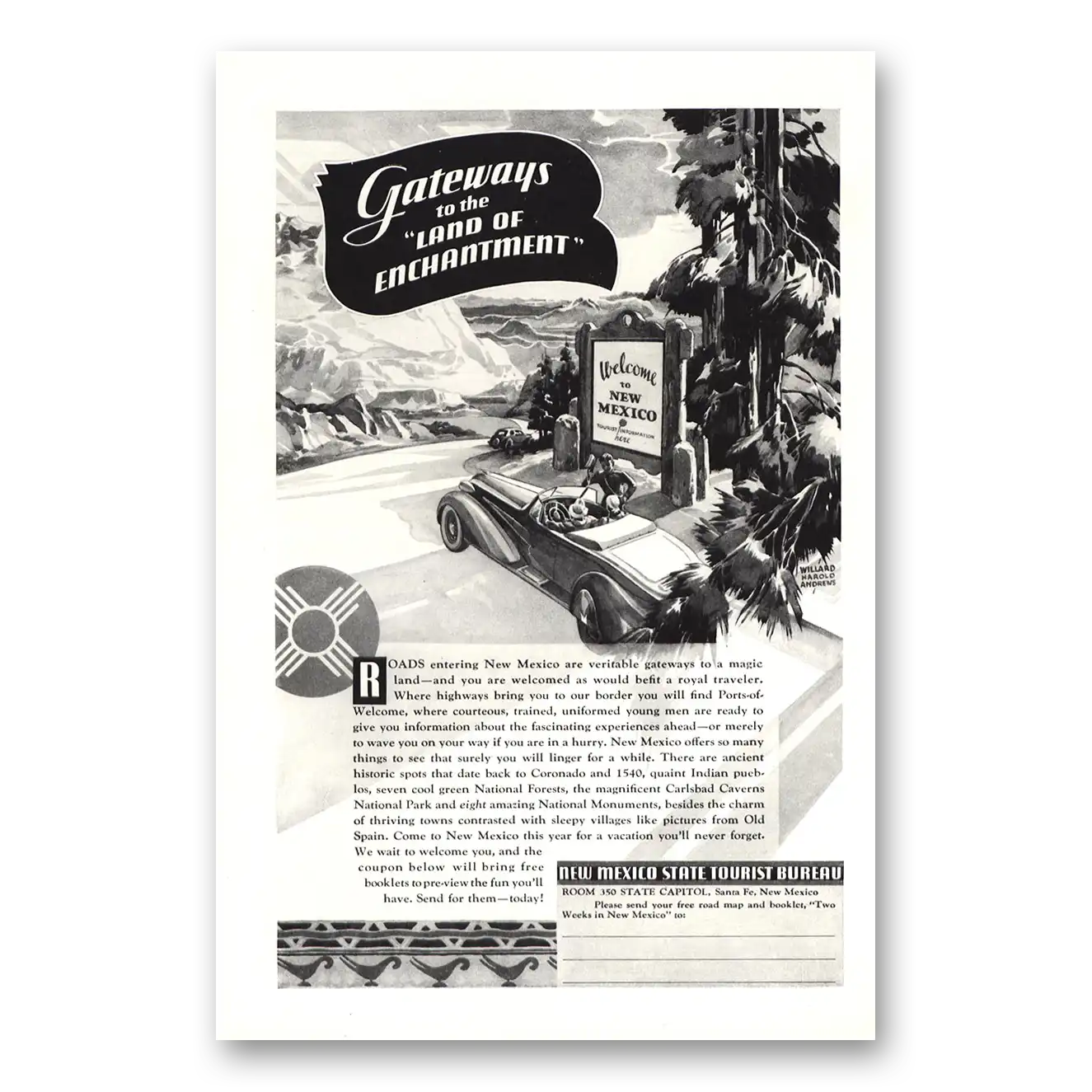 1937 New Mexico Gateways to the Land of Enchantment Vintage Magazine Print Ad