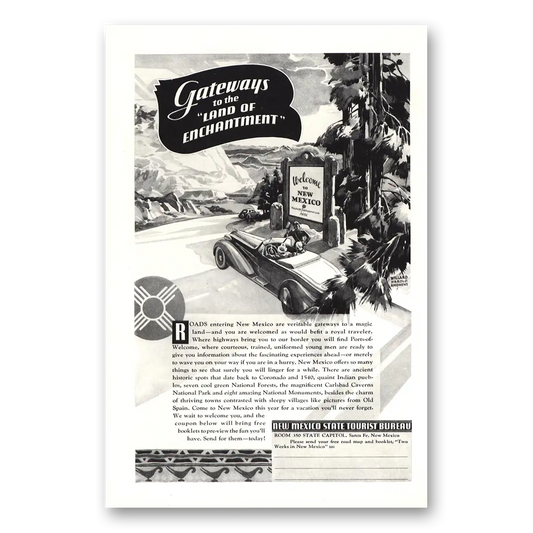 1937 New Mexico Gateways to the Land of Enchantment Vintage Magazine Print Ad