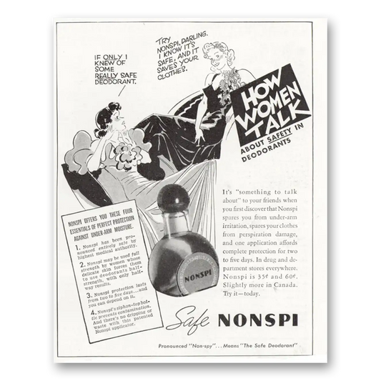 1937 Nonspi Deoderant How Women Talk Vintage Magazine Print Ad