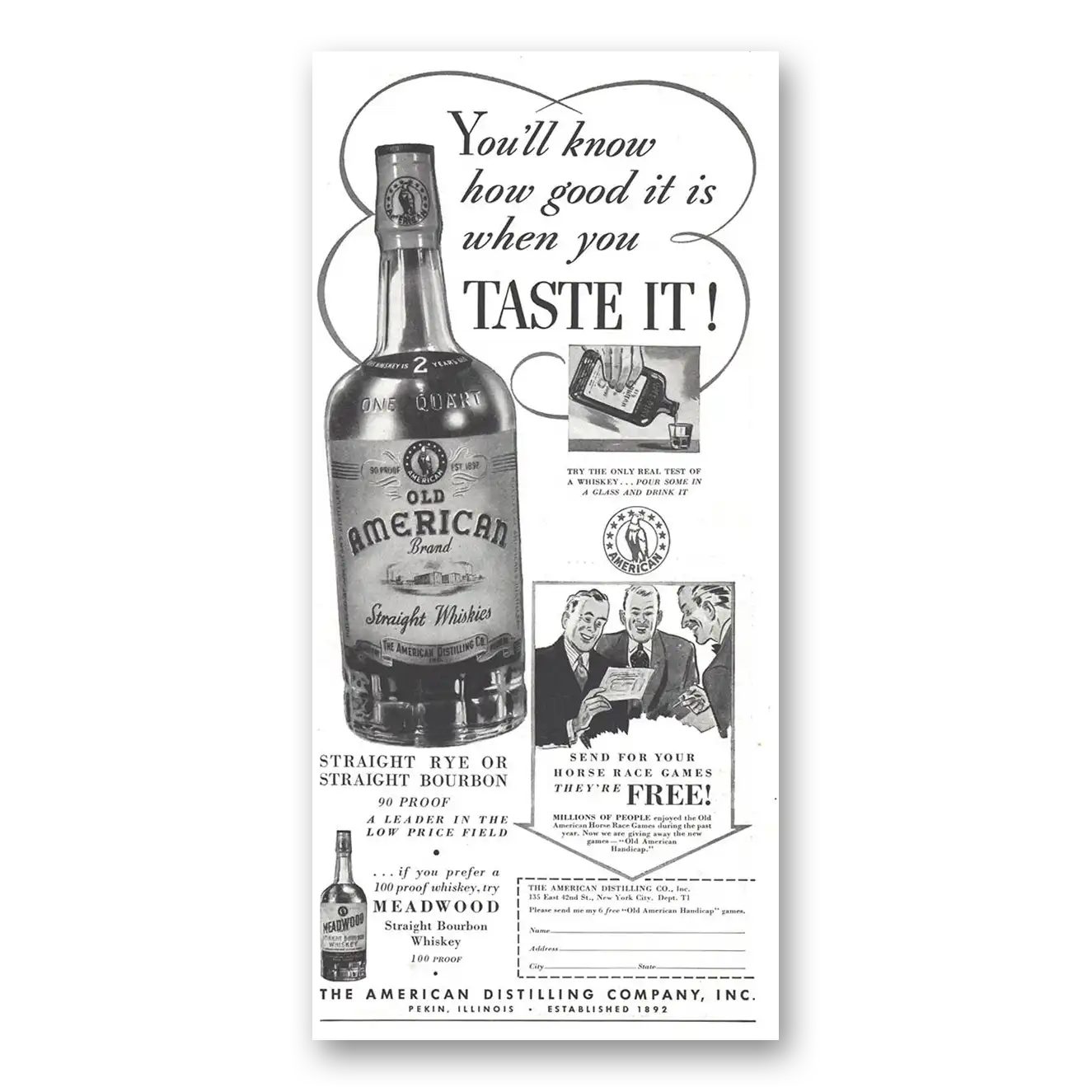 1937 Old American Whiskey Know How Good It Is When You Taste It Vintage Magazine Print Ad