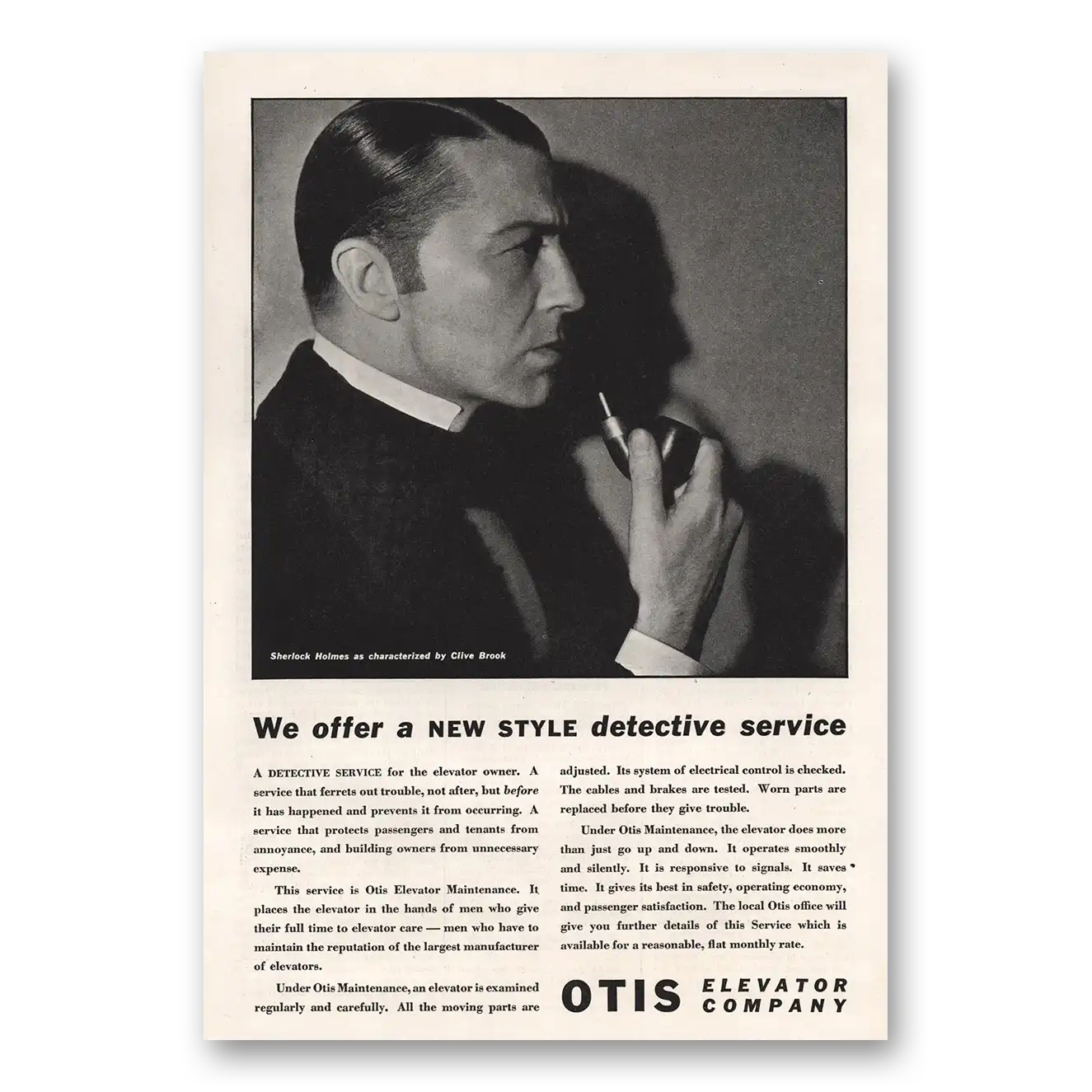 1934 Otis Elevator New Style Detective Service Vintage Magazine Print Ad