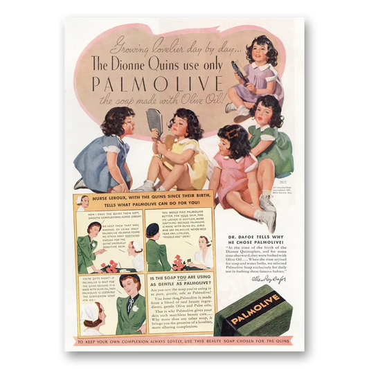 1937 Palmolive Soap Dionne Quins Vintage Magazine Print Ad