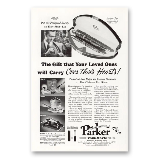 1937 Parker Vacumatic Pen Carry Over Their Hearts Vintage Magazine Print Ad