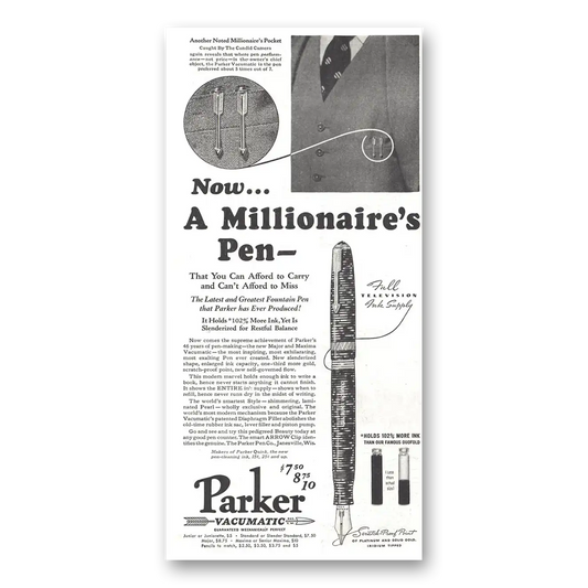 1937 Parker Vacumatic Pen Millionaires Pen Vintage Magazine Print Ad