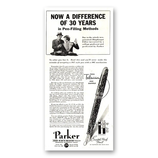 1937 Parker Vacumatic Pen Pen Filling Methods Vintage Magazine Print Ad