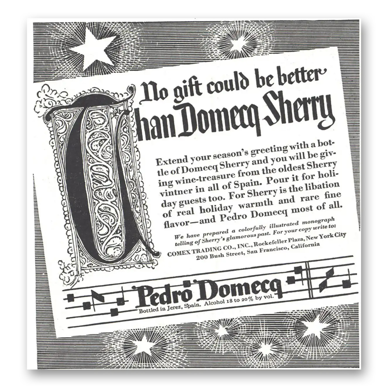 1937 Pedro Domecq Sherry No Gift Could Be Better Vintage Magazine Print Ad