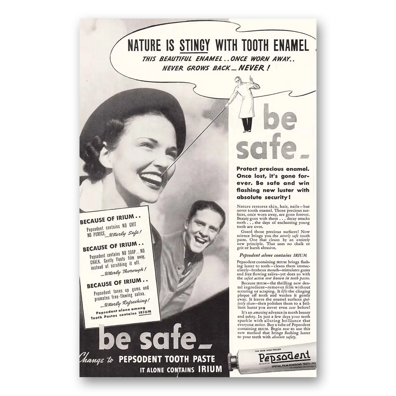 1937 Pepsodent Nature is Stingy Vintage Magazine Print Ad