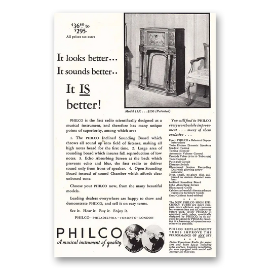 1937 Philco Radio Model 15x Looks Better Vintage Magazine Print Ad