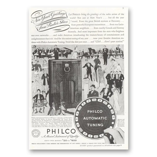 1937 Philco Radio New Years Automatic Tuning Vintage Magazine Print Ad