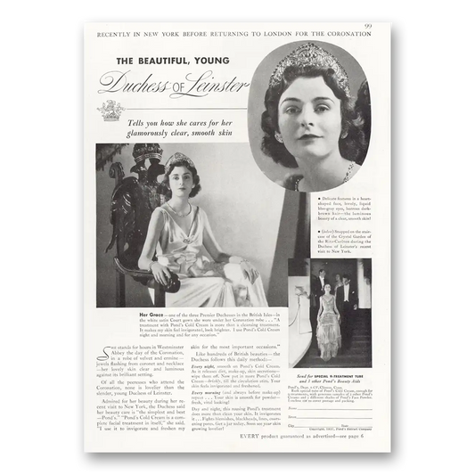 1937 Ponds Cold Cream Duchess of Leinster Vintage Magazine Print Ad