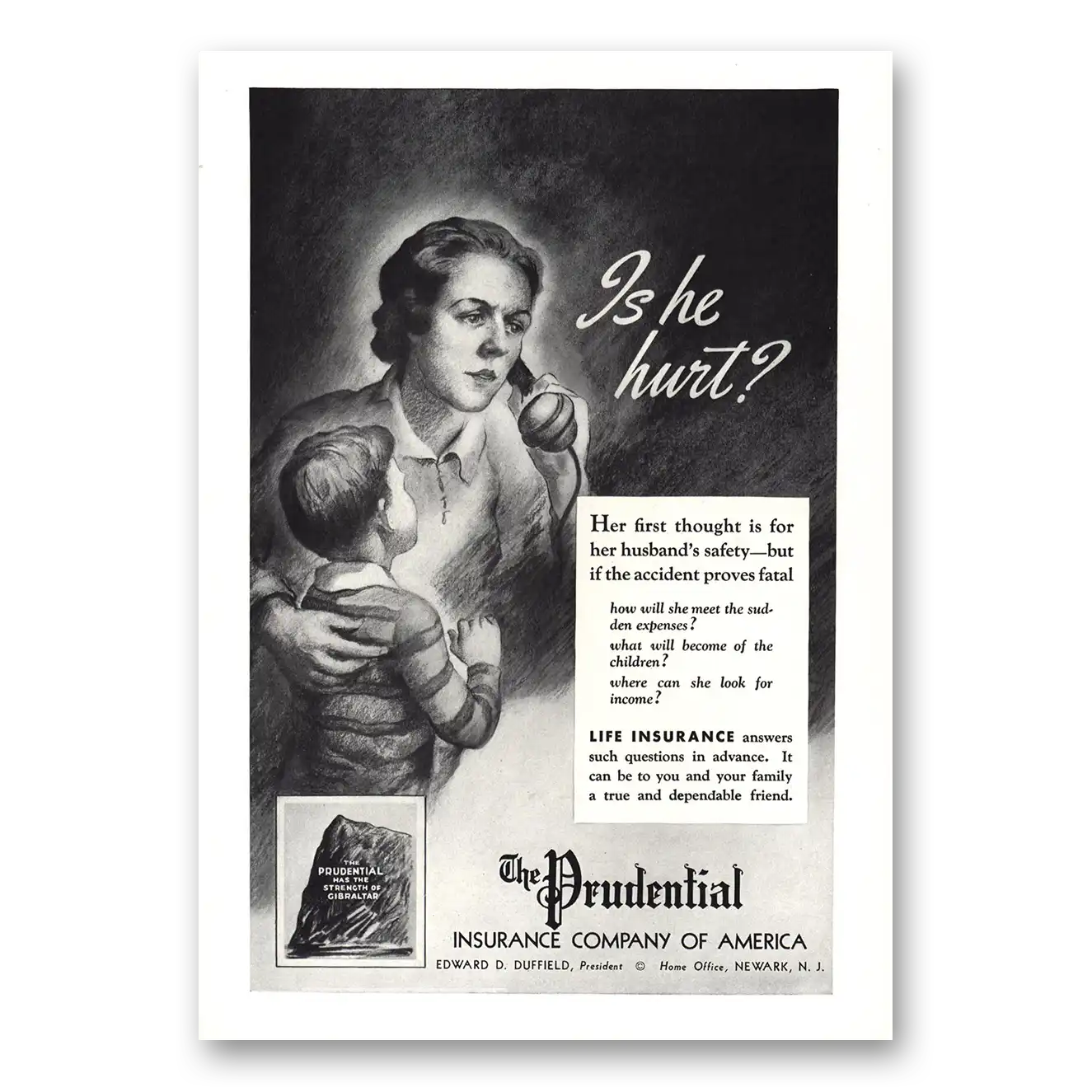 1937 Prudential Insurance Is He Hurt Vintage Magazine Print Ad