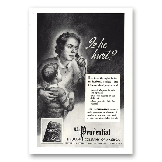 1937 Prudential Insurance Is He Hurt Vintage Magazine Print Ad